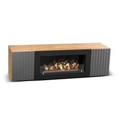 Тумба под ТВ с биокамином SteelHeat LIVORNO IMPULSE 140 см (корпус дуб Вотан / фасады Гротто Гранит)